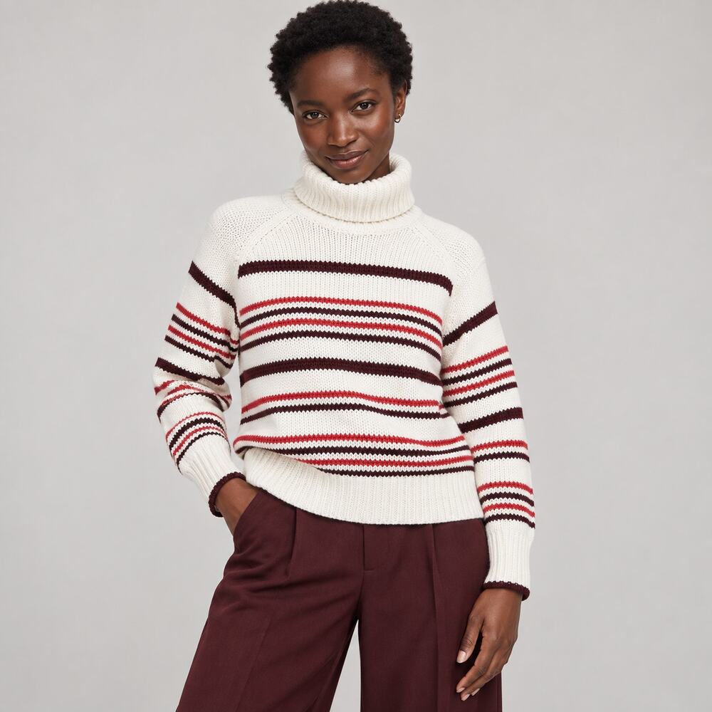 Madewell Sweater WMNS XS White Red Stripe Turtleneck Cotton Preppy 70s Revival